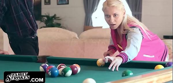  Petite blonde stepdaughter fucked on the pool table